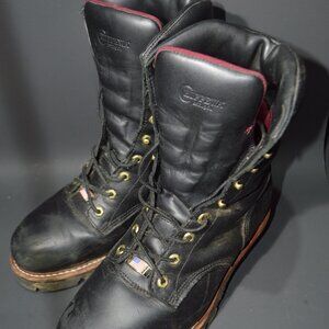 Chippewa Black Leather Logger Work Boots USA Made 9" Waterproof Steel Toe Men's